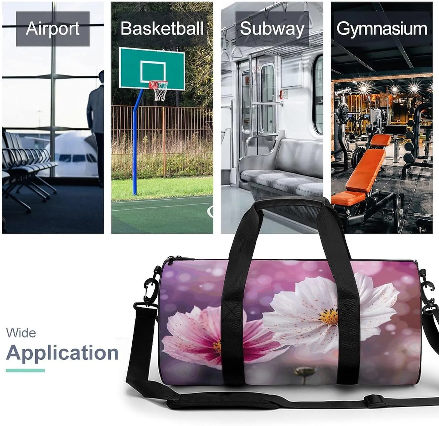 Sports Gym Bag for Women Men Travel Duffel Bag White And Peach Flowers Weekender Bag Canvas Carry on Overnight Bag for Travel Swimming Fitness Workout Sports Duffle Bag