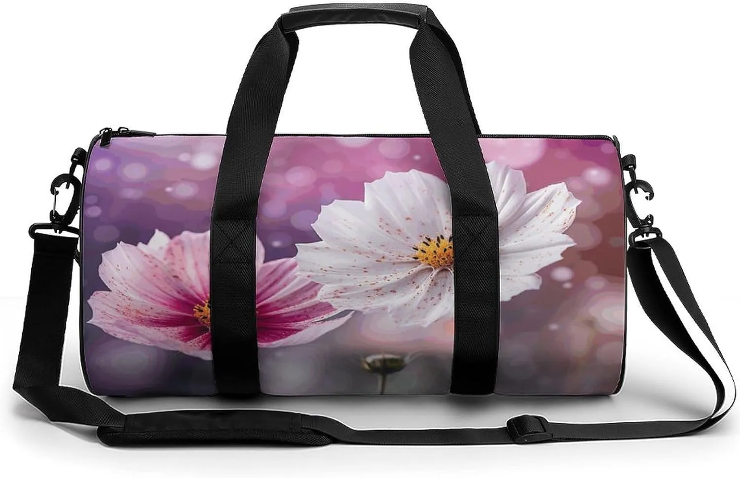 Sports Gym Bag for Women Men Travel Duffel Bag White And Peach Flowers Weekender Bag Canvas Carry on Overnight Bag for Travel Swimming Fitness Workout Sports Duffle Bag