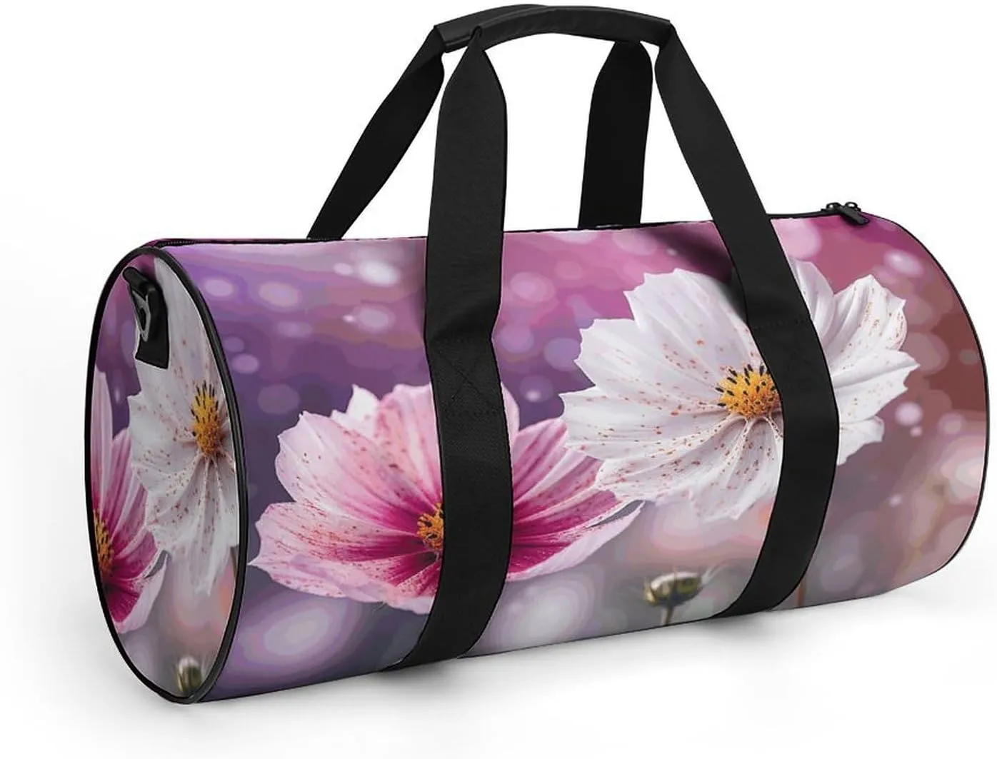 Sports Gym Bag for Women Men Travel Duffel Bag White And Peach Flowers Weekender Bag Canvas Carry on Overnight Bag for Travel Swimming Fitness Workout Sports Duffle Bag