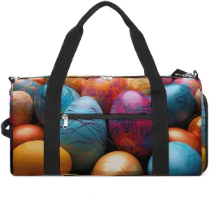Sports Gym Bag for Women Men with Shoe And Wet Compartment Travel Duffel Bag Easter Day Colorful Eggs Weekender Bag Carry on Overnight Bag for Swimming Fitness Workout Sport Duffle Bag