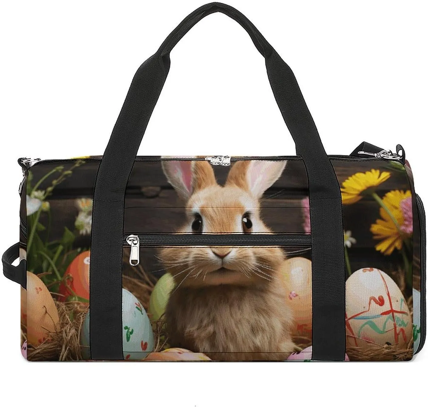 Sports Gym Bag for Women Men with Shoe And Wet Compartment Travel Duffel Bag Easter Egg Bunny Weekender Bag Carry on Overnight Bag for Swimming Fitness Workout Sport Duffle Bag