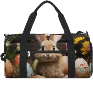 Sports Gym Bag for Women Men with Shoe And Wet Compartment Travel Duffel Bag Easter Egg Bunny Weekender Bag Carry on Overnight Bag for Swimming Fitness Workout Sport Duffle Bag