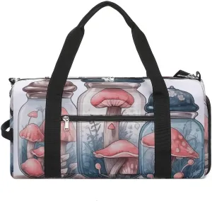 Sports Gym Bag for Women Men with Shoe And Wet Compartment Travel Duffel Bag Mushrooms And Jars Weekender Bag Carry on Overnight Bag for Swimming Fitness Workout Sport Duffle Bag