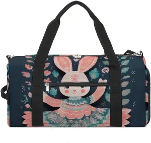 Sports Gym Bag for Women Men with Shoe And Wet Compartment Travel Duffel Bag Peach Cartoon Bunny Weekender Bag Carry on Overnight Bag for Swimming Fitness Workout Sport Duffle Bag