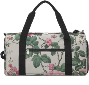 Sports Gym Bag for Women Men with Shoe And Wet Compartment Travel Duffel Bag Peach Flower Border Weekender Bag Carry on Overnight Bag for Swimming Fitness Workout Sport Duffle Bag
