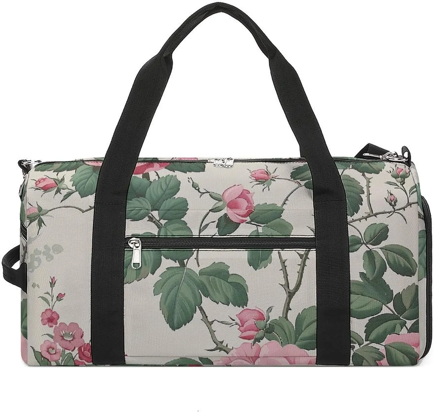 Sports Gym Bag for Women Men with Shoe And Wet Compartment Travel Duffel Bag Peach Flower Border Weekender Bag Carry on Overnight Bag for Swimming Fitness Workout Sport Duffle Bag