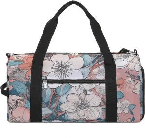 Sports Gym Bag for Women Men with Shoe And Wet Compartment Travel Duffel Bag Peach Leafed Flower Weekender Bag Carry on Overnight Bag for Swimming Fitness Workout Sport Duffle Bag