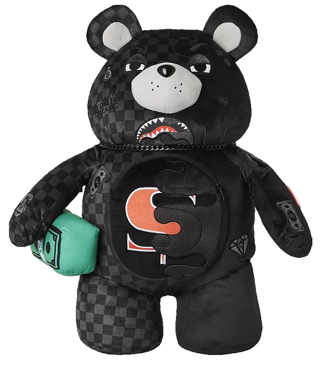 Sprayground Unfinished Check Teddy Bear In Black Grey Check