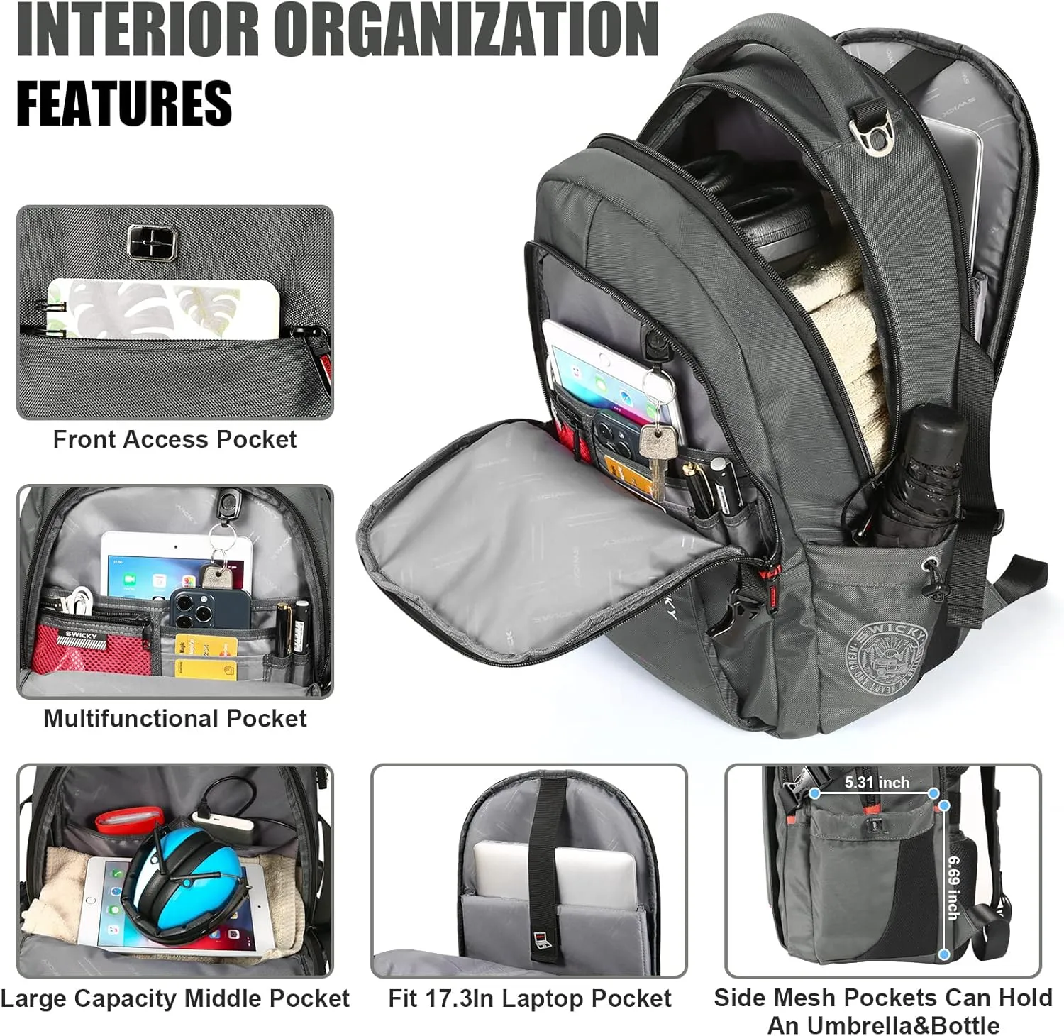 star cloud Travel Laptop Backpack - 16 Inch Business College Backpacks With USB Charging Port - Heavy Duty Water Repellent Anti Theft Computer Backpacks for Men/Women Grey