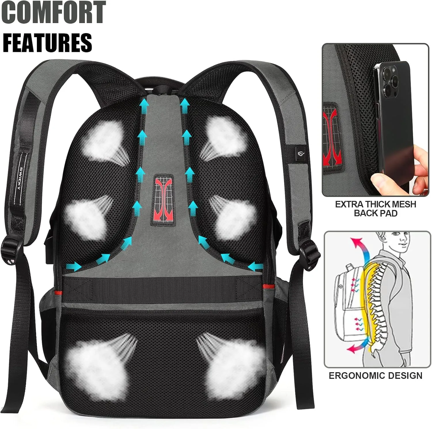star cloud Travel Laptop Backpack - 16 Inch Business College Backpacks With USB Charging Port - Heavy Duty Water Repellent Anti Theft Computer Backpacks for Men/Women Grey