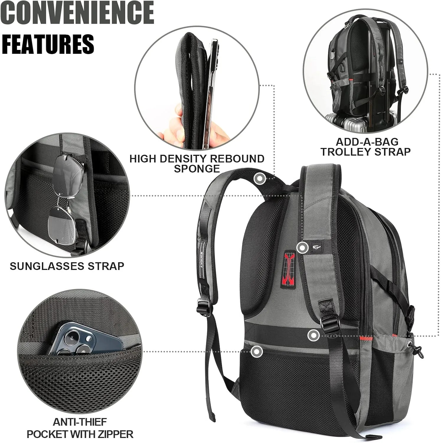 star cloud Travel Laptop Backpack - 16 Inch Business College Backpacks With USB Charging Port - Heavy Duty Water Repellent Anti Theft Computer Backpacks for Men/Women Grey