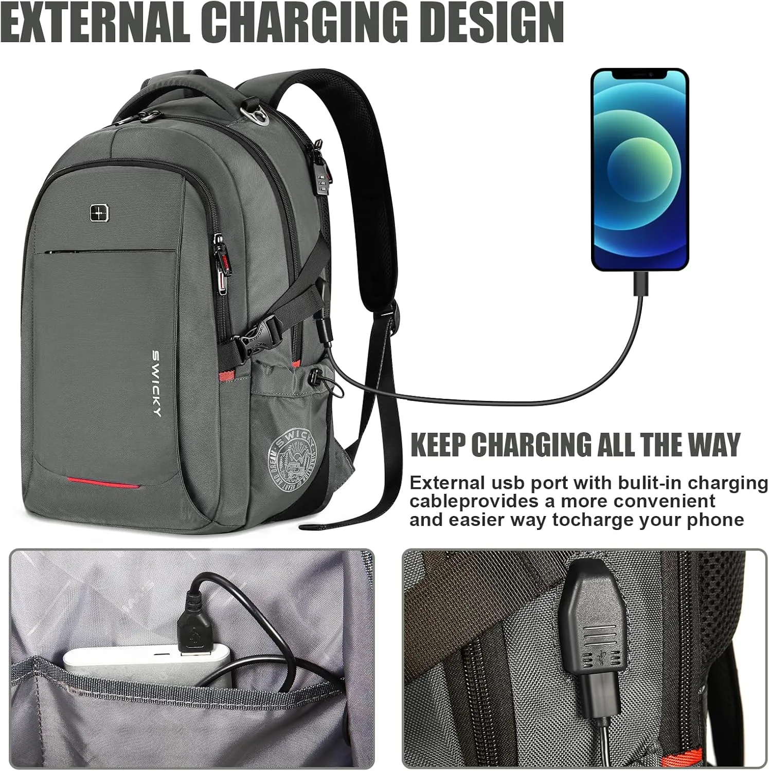 star cloud Travel Laptop Backpack - 16 Inch Business College Backpacks With USB Charging Port - Heavy Duty Water Repellent Anti Theft Computer Backpacks for Men/Women Grey