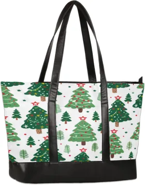 Star Dot Cartoon Christmas Tree Laptop Tote Bag for Women Lightweight Work Purse with Multiple Compartments Fits 13-15.6 Inch Laptop Tablet Shoulder Bag for Office Travel Daily Use