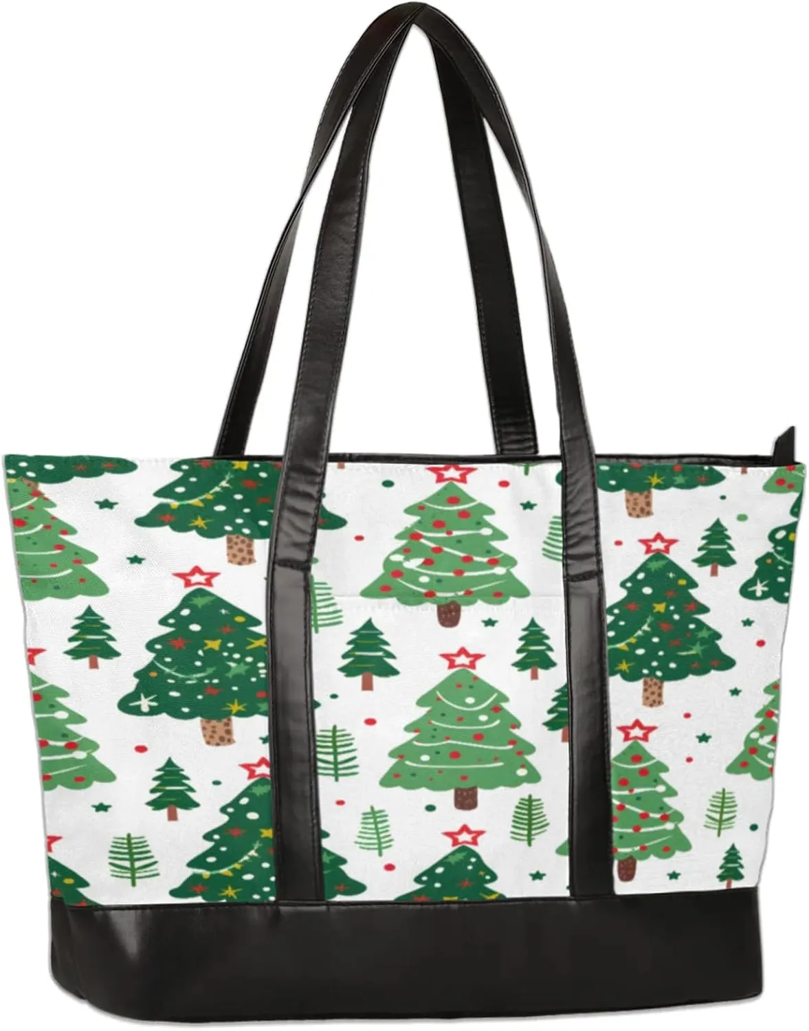 Star Dot Cartoon Christmas Tree Laptop Tote Bag for Women Lightweight Work Purse with Multiple Compartments Fits 13-15.6 Inch Laptop Tablet Shoulder Bag for Office Travel Daily Use