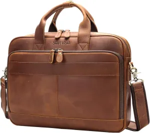 STAR VISTA Siro 15.6" Slim Laptop Messenger Bag, Full Grain Leather Briefcase, YKK Zippers, Brass Hardware