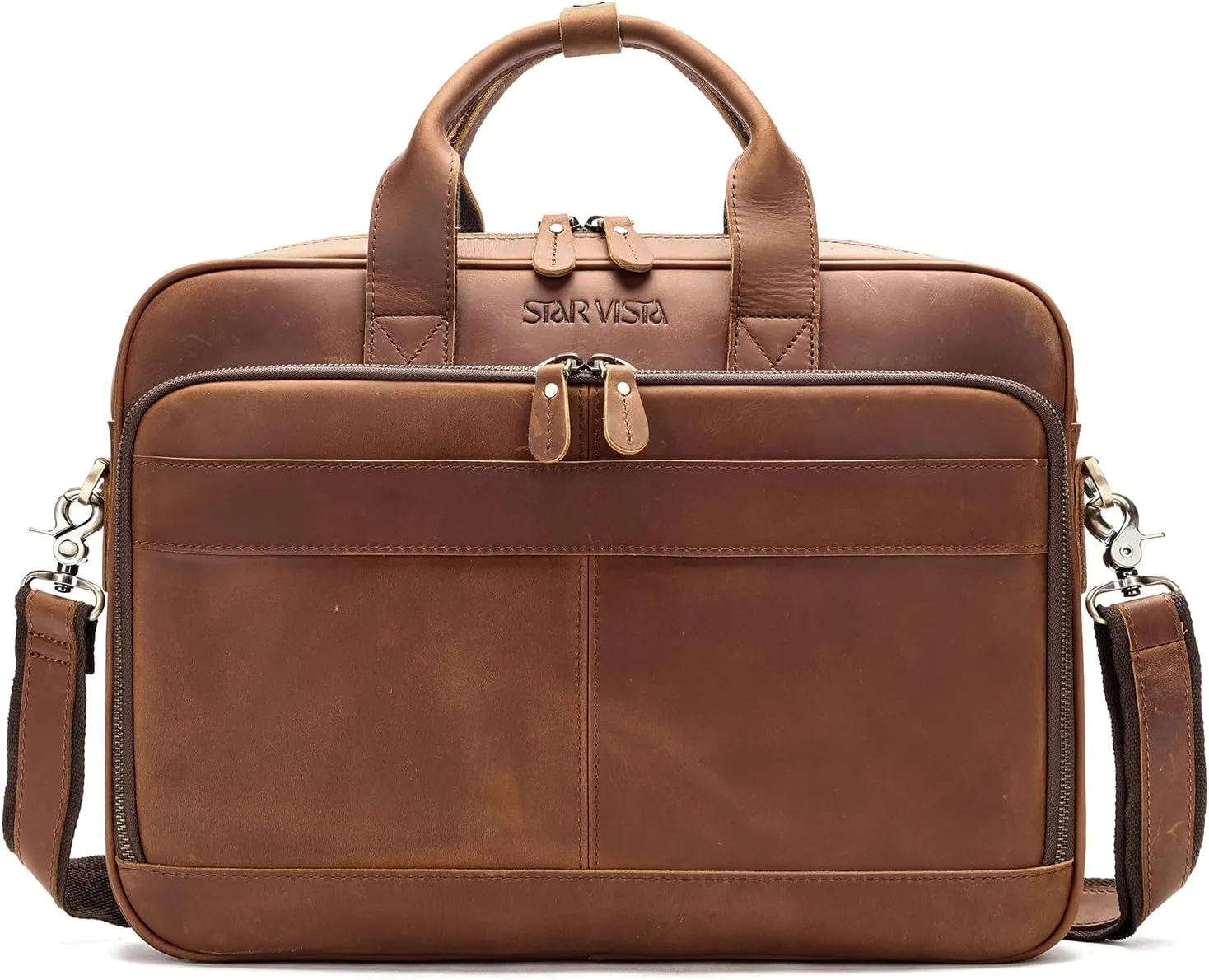 STAR VISTA Siro 15.6" Slim Laptop Messenger Bag, Full Grain Leather Briefcase, YKK Zippers, Brass Hardware