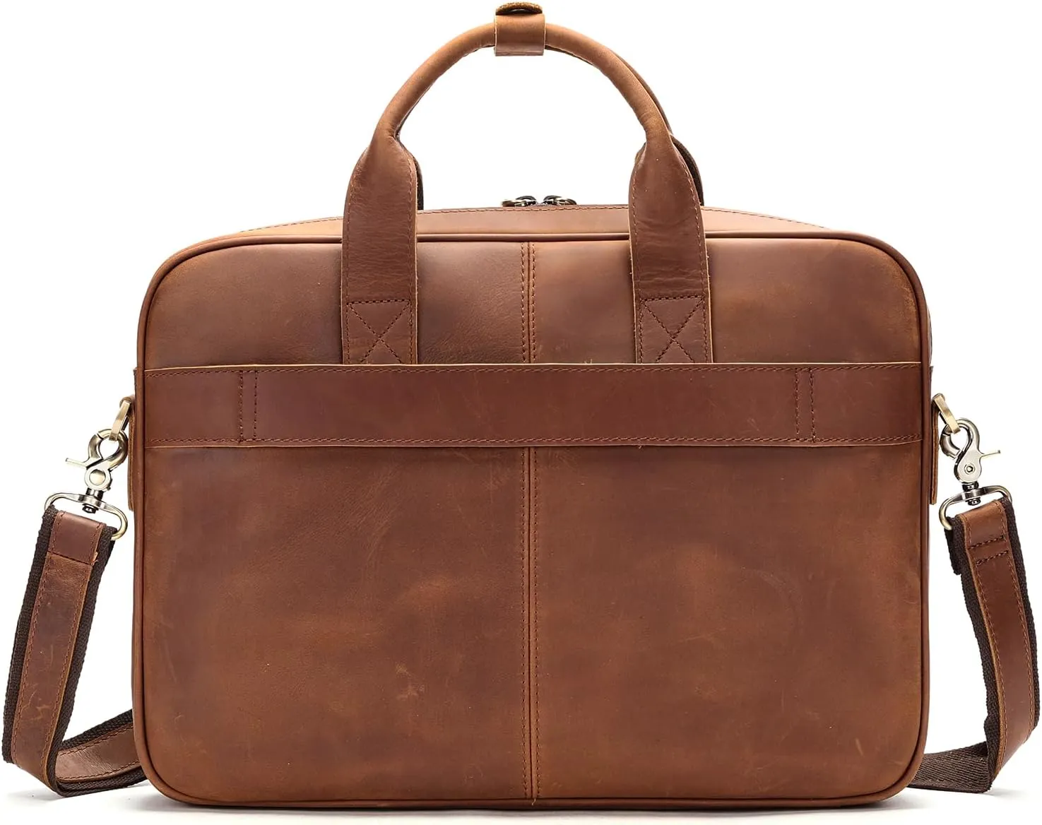 STAR VISTA Siro 15.6" Slim Laptop Messenger Bag, Full Grain Leather Briefcase, YKK Zippers, Brass Hardware