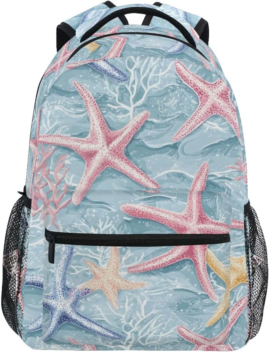 Starfish Corals Water Backpack 3rd 4th 5th Grade School Bookbag Travel Laptop Daypack Bag Purse for Boys Girls Teens