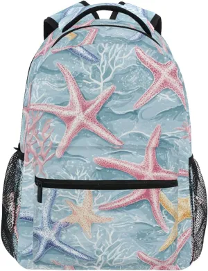 Starfish Corals Water Backpack 3rd 4th 5th Grade School Bookbag Travel Laptop Daypack Bag Purse for Boys Girls Teens