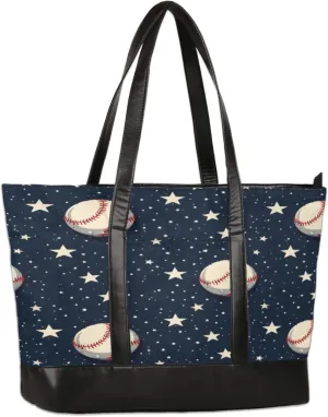 Stars Baseball Laptop Tote Bag for Women Lightweight Work Purse with Multiple Compartments Fits 13-15.6 Inch Laptop Tablet Shoulder Bag for Office Travel Daily Use