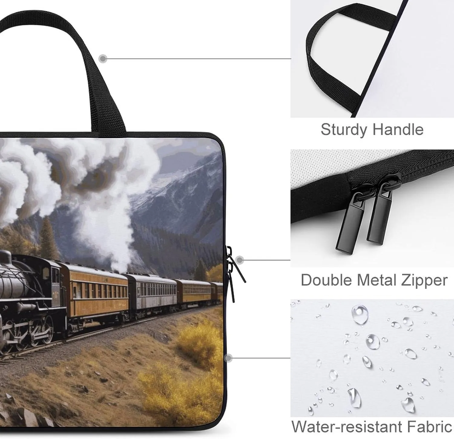 Steam Locomotive Train Laptop Bag Durable Laptop Sleeve Water-Resistant Notebook Bag for Computer Or Tablet