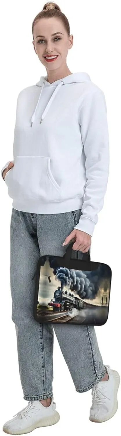 Steam Train Clouds Print Laptop Bag Laptop Case Shoulder Laptop Bag with Padded Protection Spacious Pockets