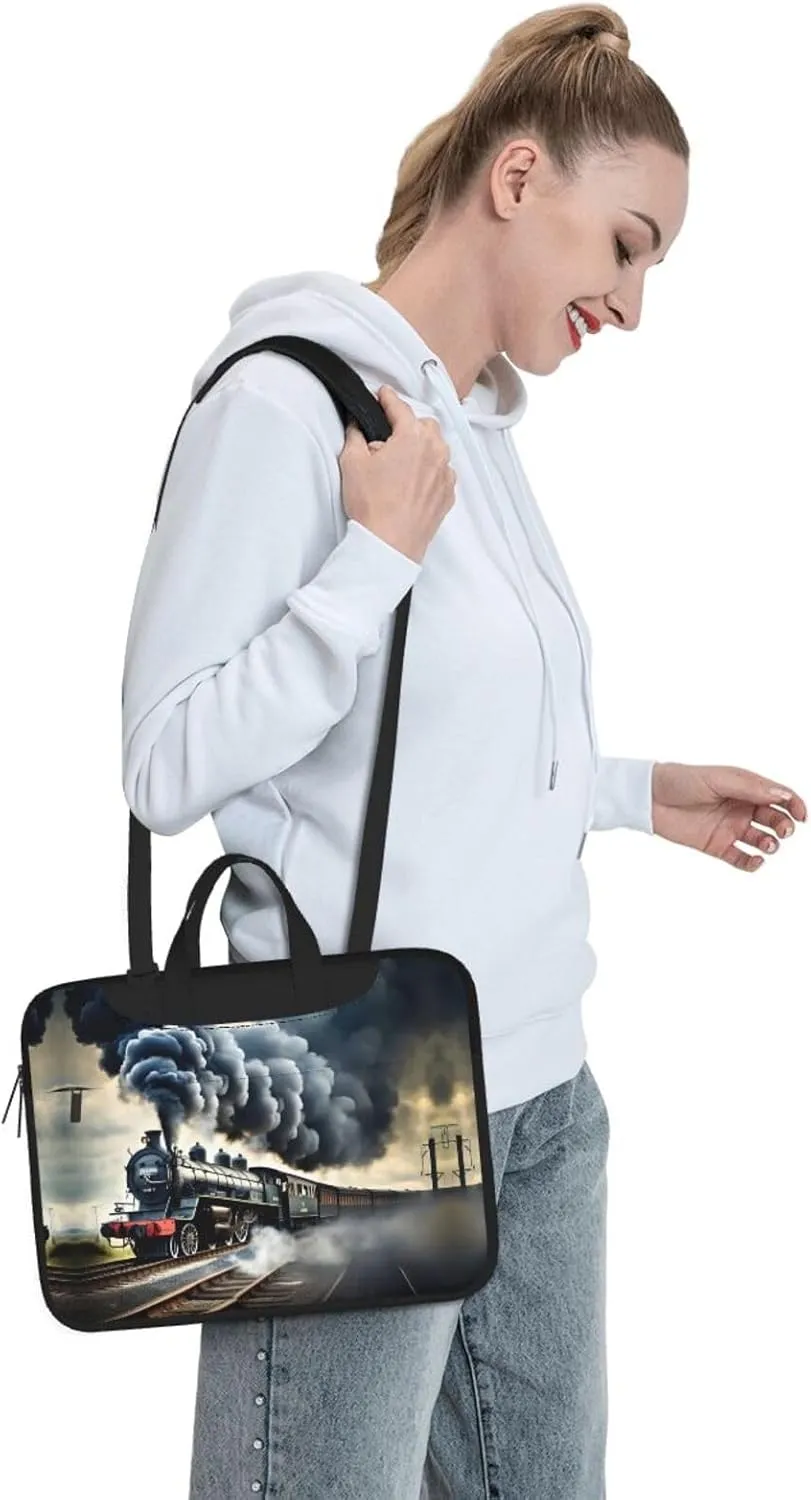 Steam Train Clouds Print Laptop Bag Laptop Case Shoulder Laptop Bag with Padded Protection Spacious Pockets