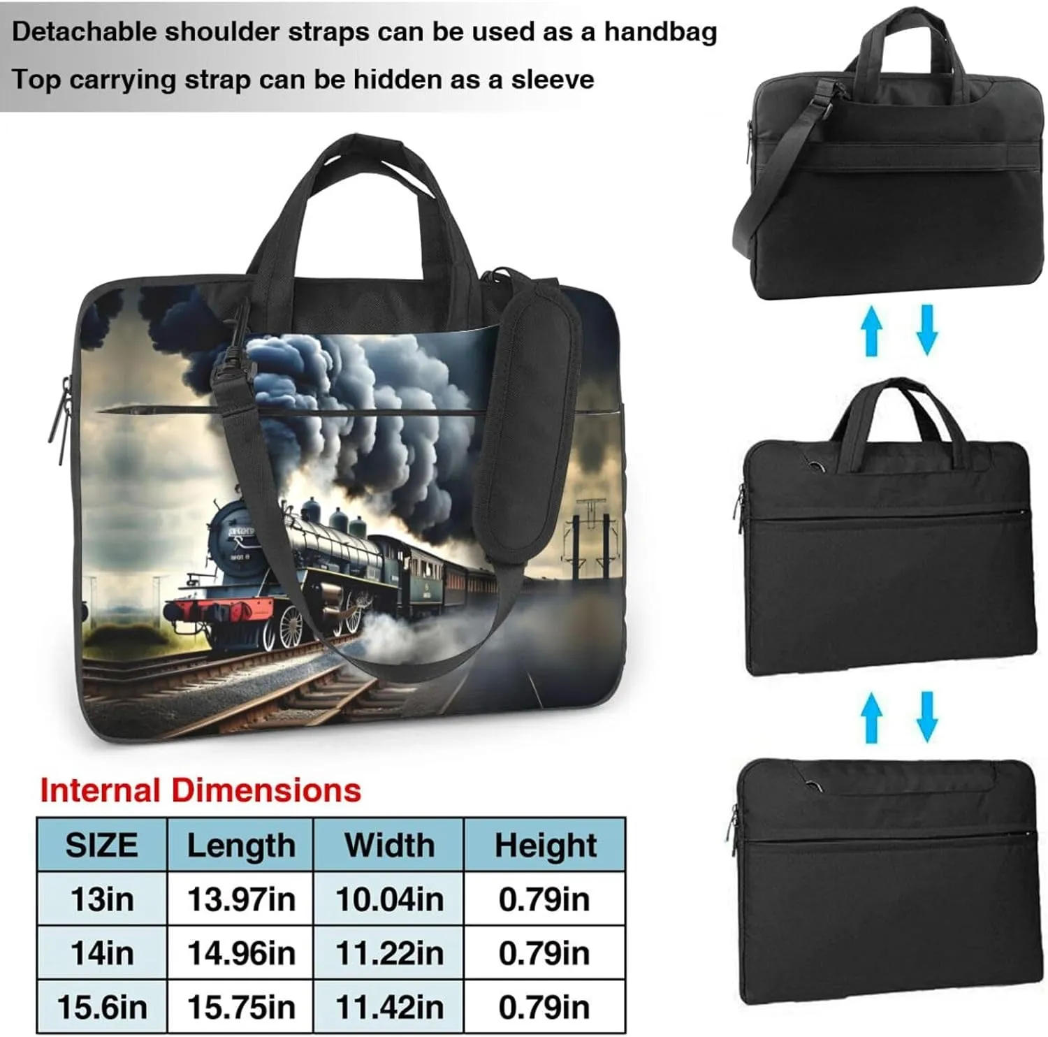 Steam Train Clouds Print Laptop Bag Laptop Case Shoulder Laptop Bag with Padded Protection Spacious Pockets