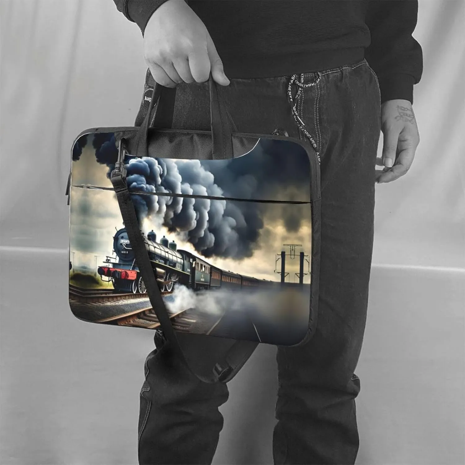 Steam Train Clouds Print Laptop Bag Laptop Case Shoulder Laptop Bag with Padded Protection Spacious Pockets