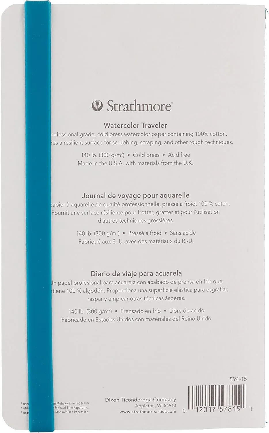 Strathmore 500 Series Watercolor Travel Journal, Cold Press, 5" x 8", 20 pages, White