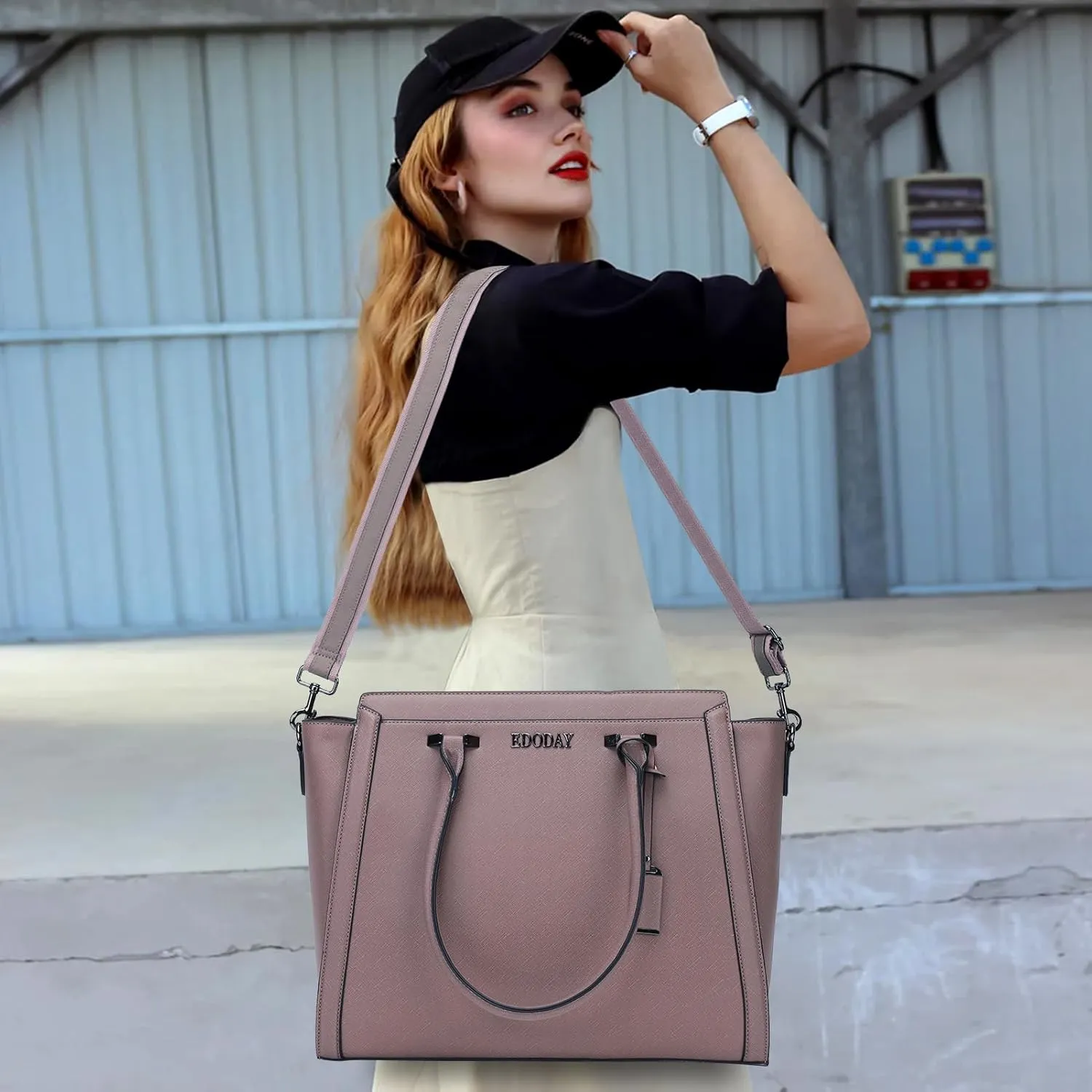 Stylish 15.6 Inch Laptop Tote Bag for Women - Travel Computer Handbag with Long Shoulder Strap