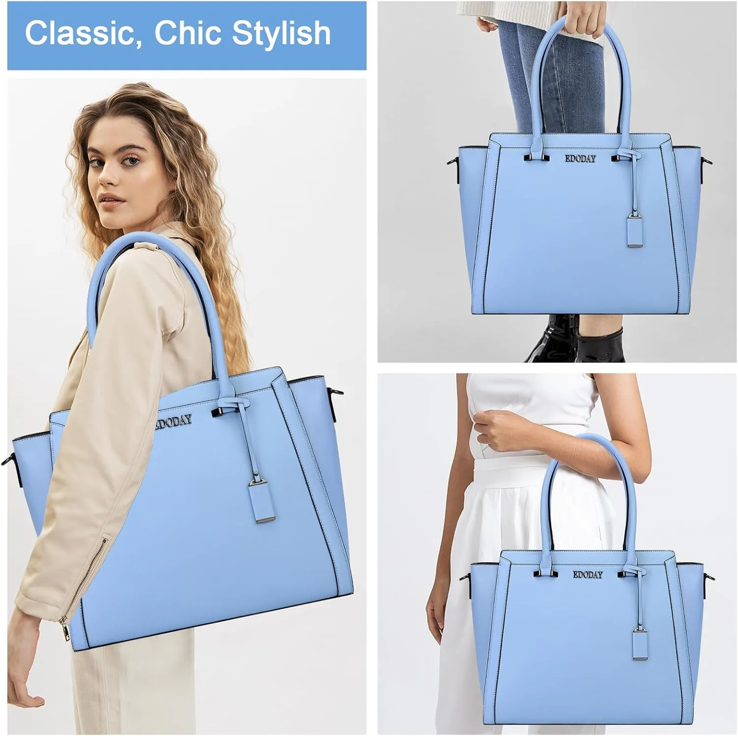 Stylish 15.6 Inch Laptop Tote Bag for Women - Travel Computer Handbag with Long Shoulder Strap