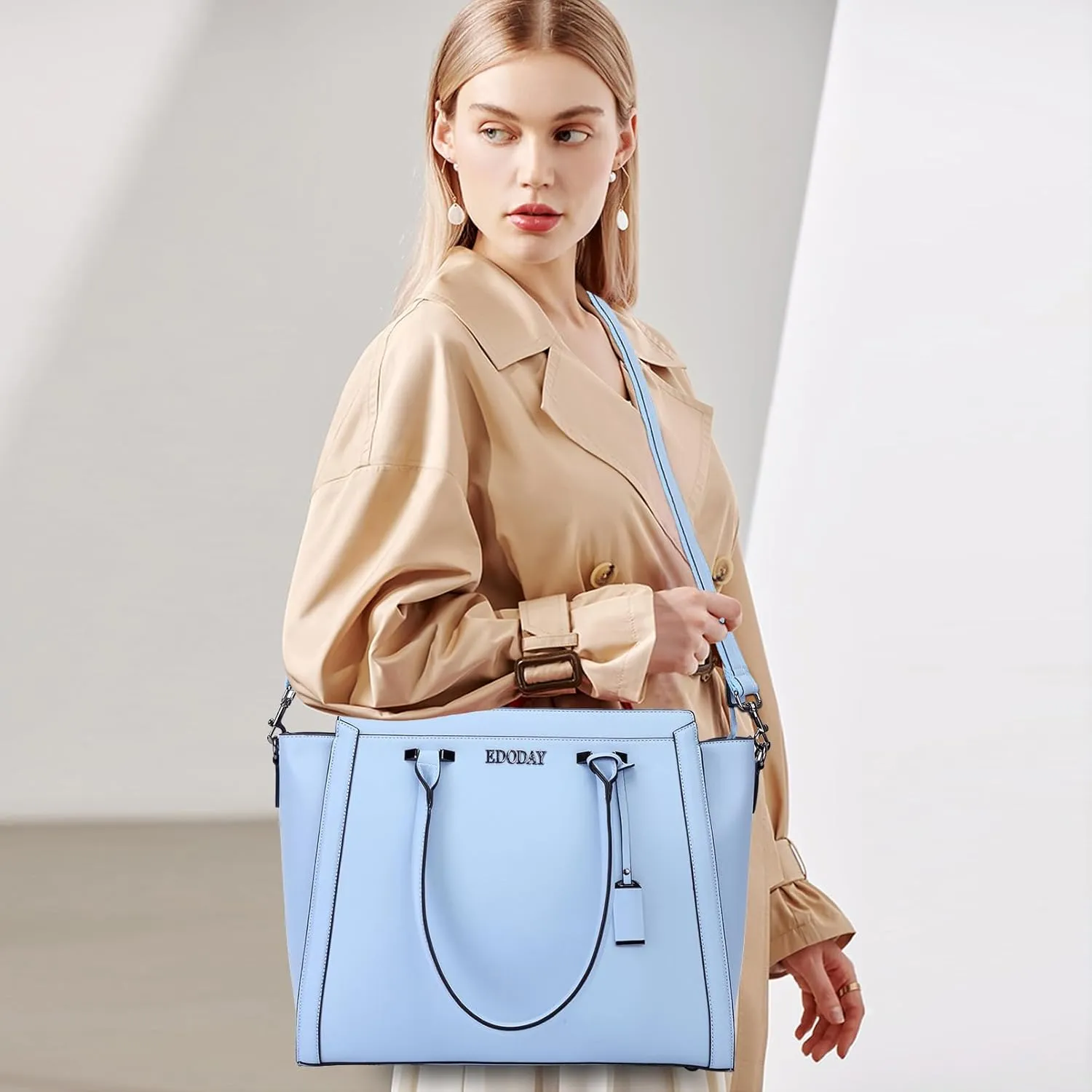 Stylish 15.6 Inch Laptop Tote Bag for Women - Travel Computer Handbag with Long Shoulder Strap
