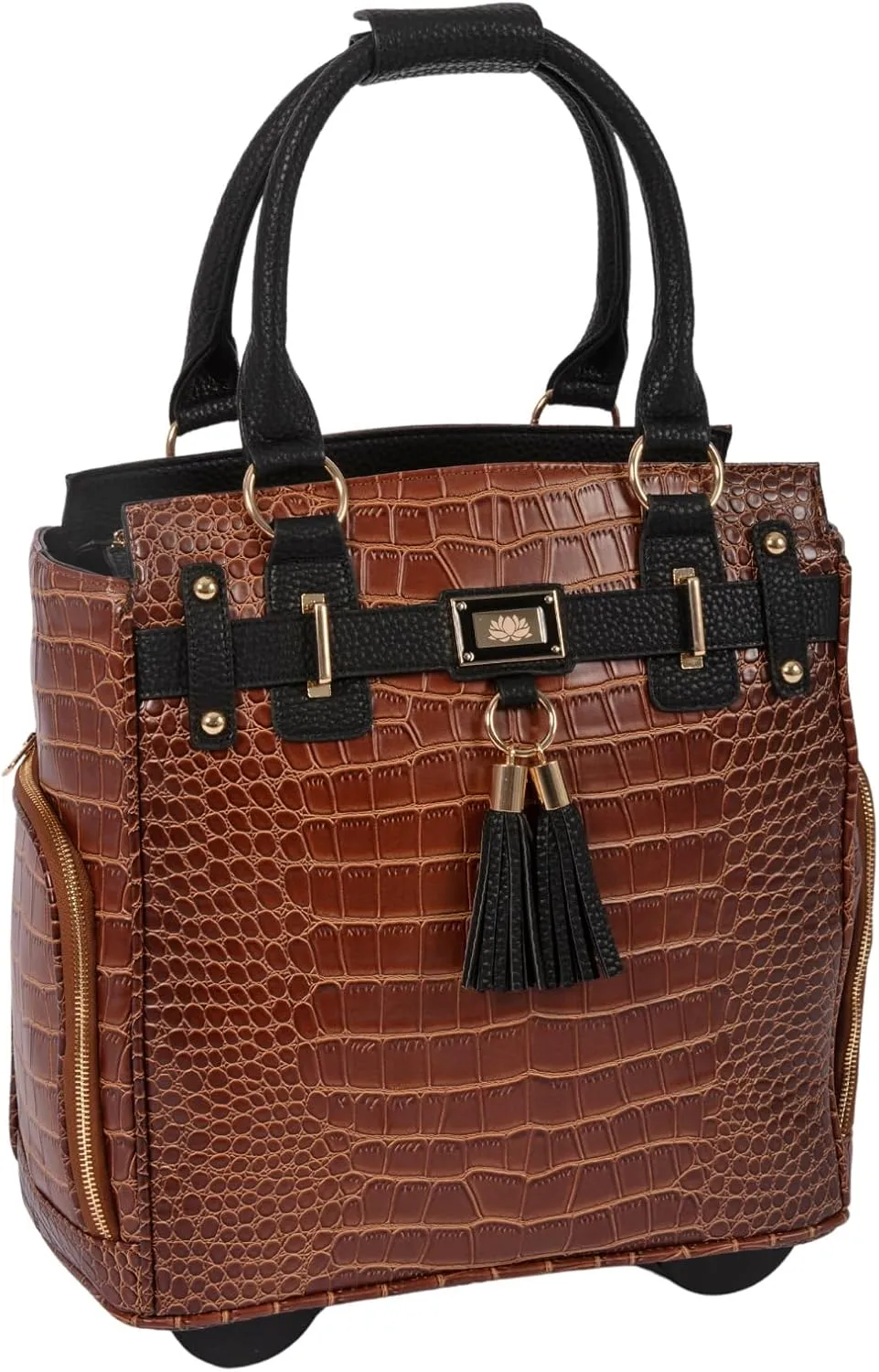 Stylish Ladies Laptop Bags - Petite Manhattan Brown Alligator Rolling Briefcase for Women – Compact Rolling Tote & Laptop Bag with Wheels, Fits up to 13” Laptop for Work, Travel, & Shopping
