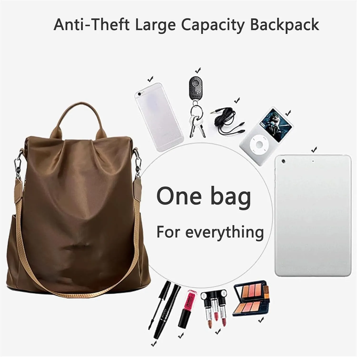 Subscrsidewa Anti-Theft Large Capacity Backpack, Anti Theft Backpack Subscrsidewa, Leisure Shoulder Bag for Women (BLACK)