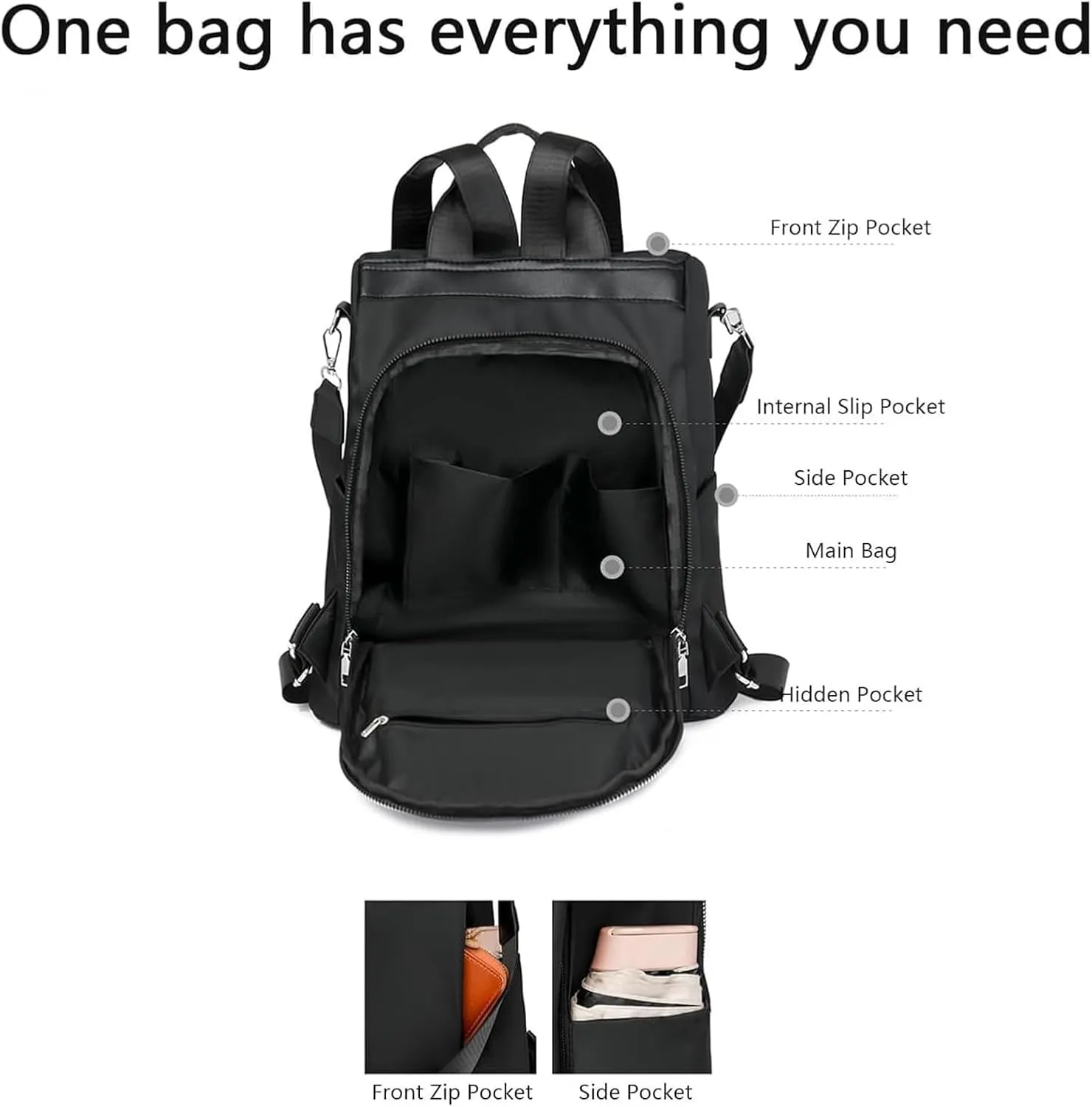 Subscrsidewa Anti-Theft Large Capacity Backpack, Anti Theft Backpack Subscrsidewa, Leisure Shoulder Bag for Women (BLACK)