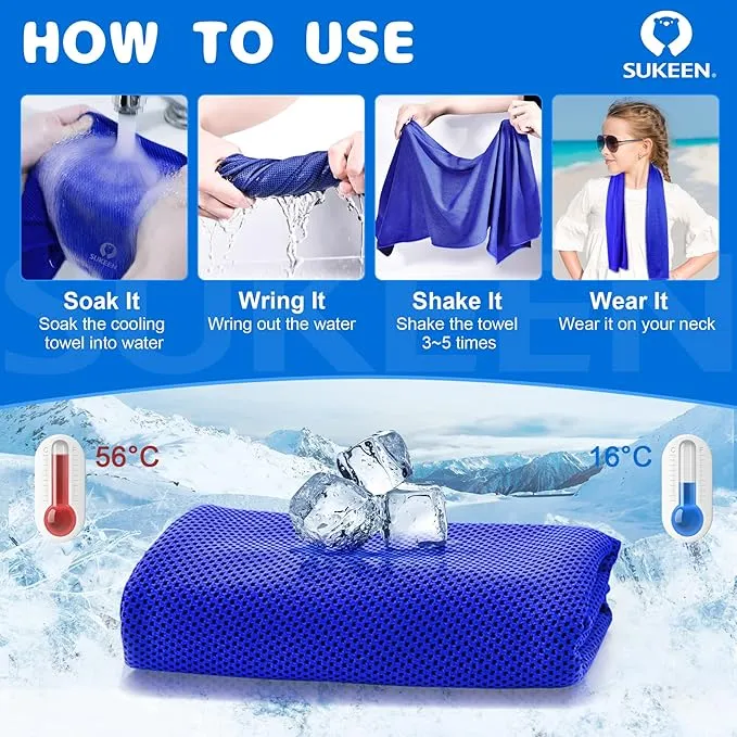 Sukeen Mini Cooling Towel for Kids(31 "x9),Ice Towel,Soft Breathable Cool Towel,Microfiber Cold Towel for Boys and Girls for Sports,Running,Exercise,School and More Activities (4Pack)