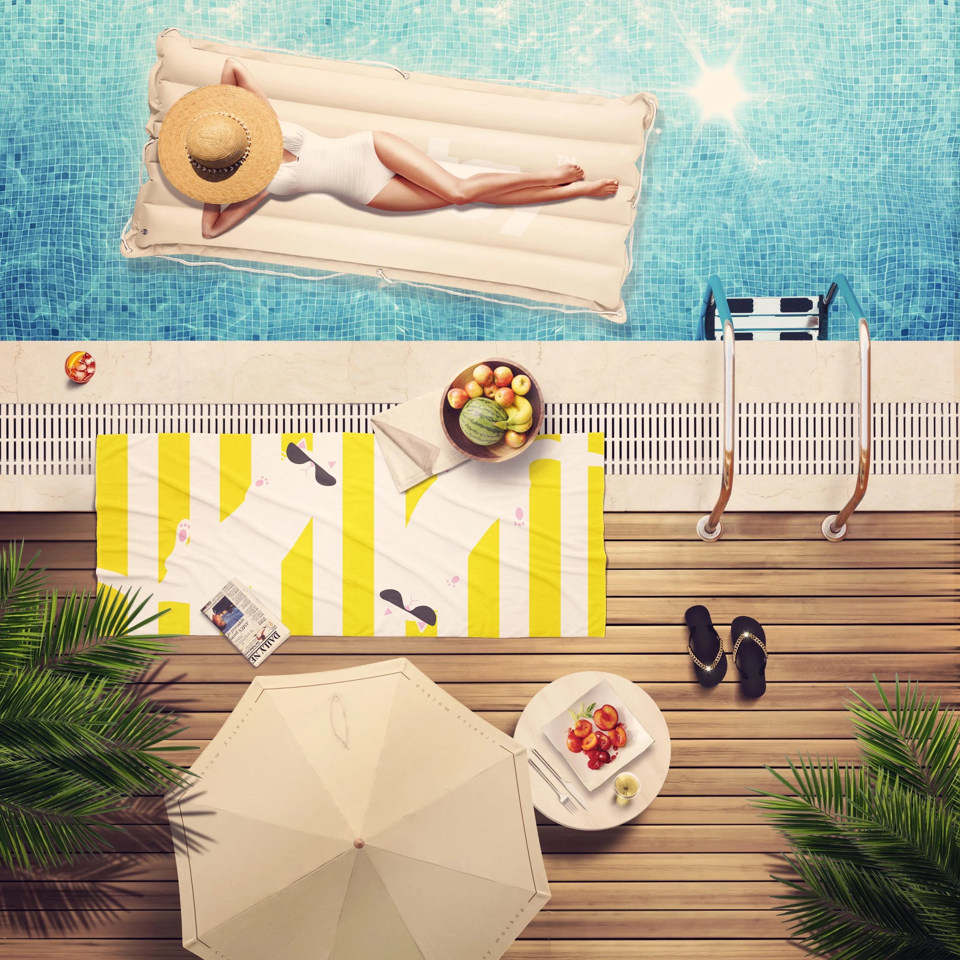 Summer Cat 'Yellow Stripe' Versatile Lightweight Towel