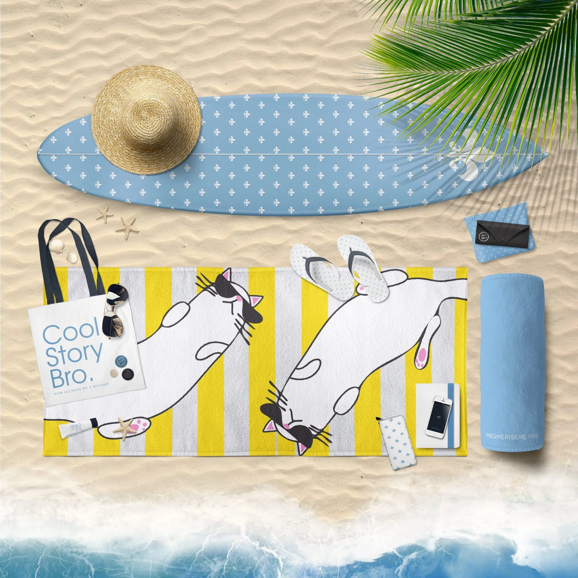 Summer Cat 'Yellow Stripe' Versatile Lightweight Towel