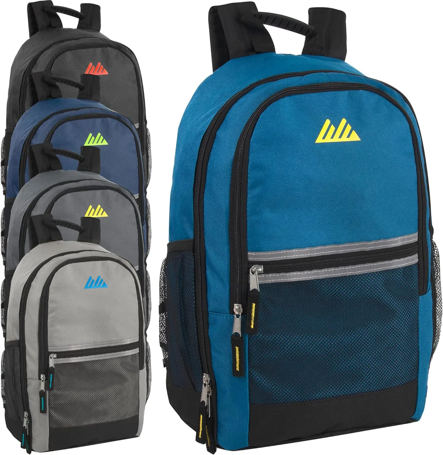 Summit Ridge 24 Pack Backpack Bulk Reflective Backpacks Wholesale for College Men, Women, Homeless Adults (Male Color Pack)