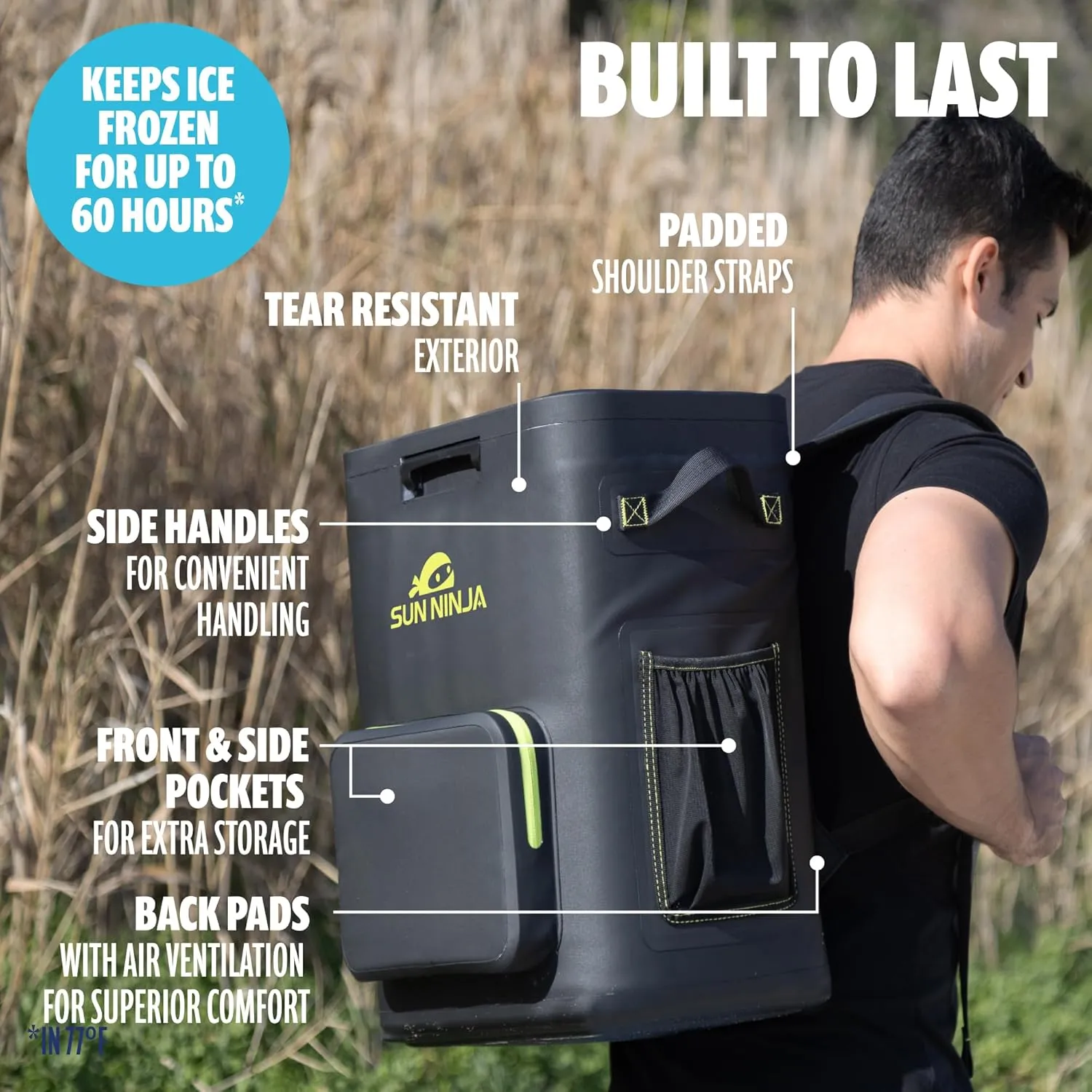 Sun Ninja Backpack Cooler - Insulated Leak Proof Beach Bag - 100% Waterproof Travel Picnic Backpacks for Men & Women - Keeps Drinks Cold for up to 48 Hours - Up to 36 Cans