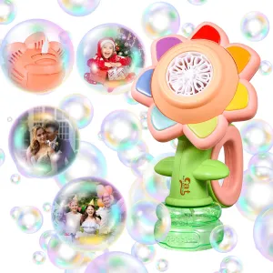 Sunflower Bubble Machine for Kids Automatic Flower Bubble Toy with Colorful Lighting for Toddlers Handheld 20000 Bubbles 3 Modes Fun Swing Dance Bubble Maker Blower Blaster Outdoor Toys Type-C Pink