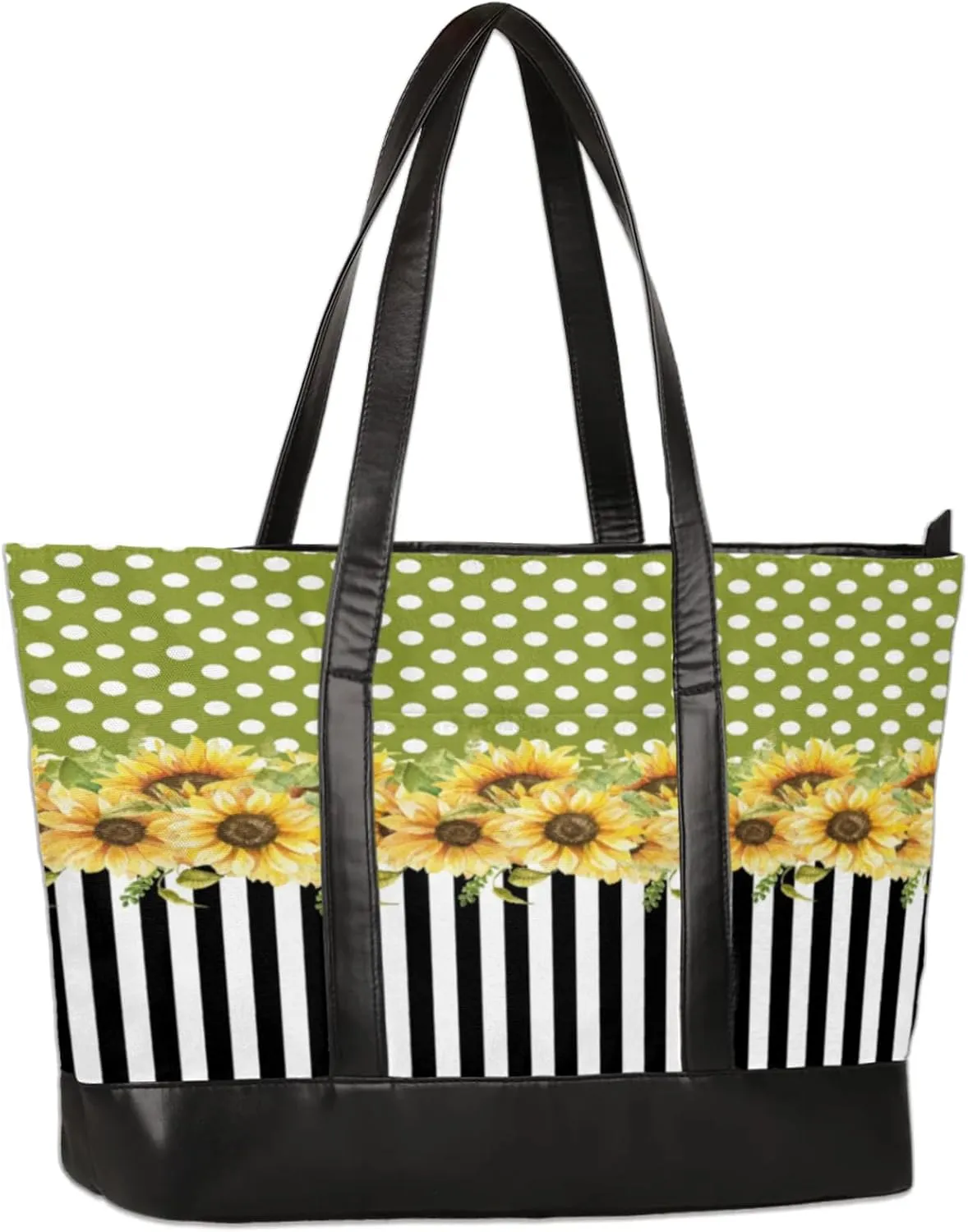 Sunflower Dot Stripe Laptop Tote Bag for Women Lightweight Work Purse with Multiple Compartments Fits 13-15.6 Inch Laptop Tablet Shoulder Bag for Office Travel Daily Use