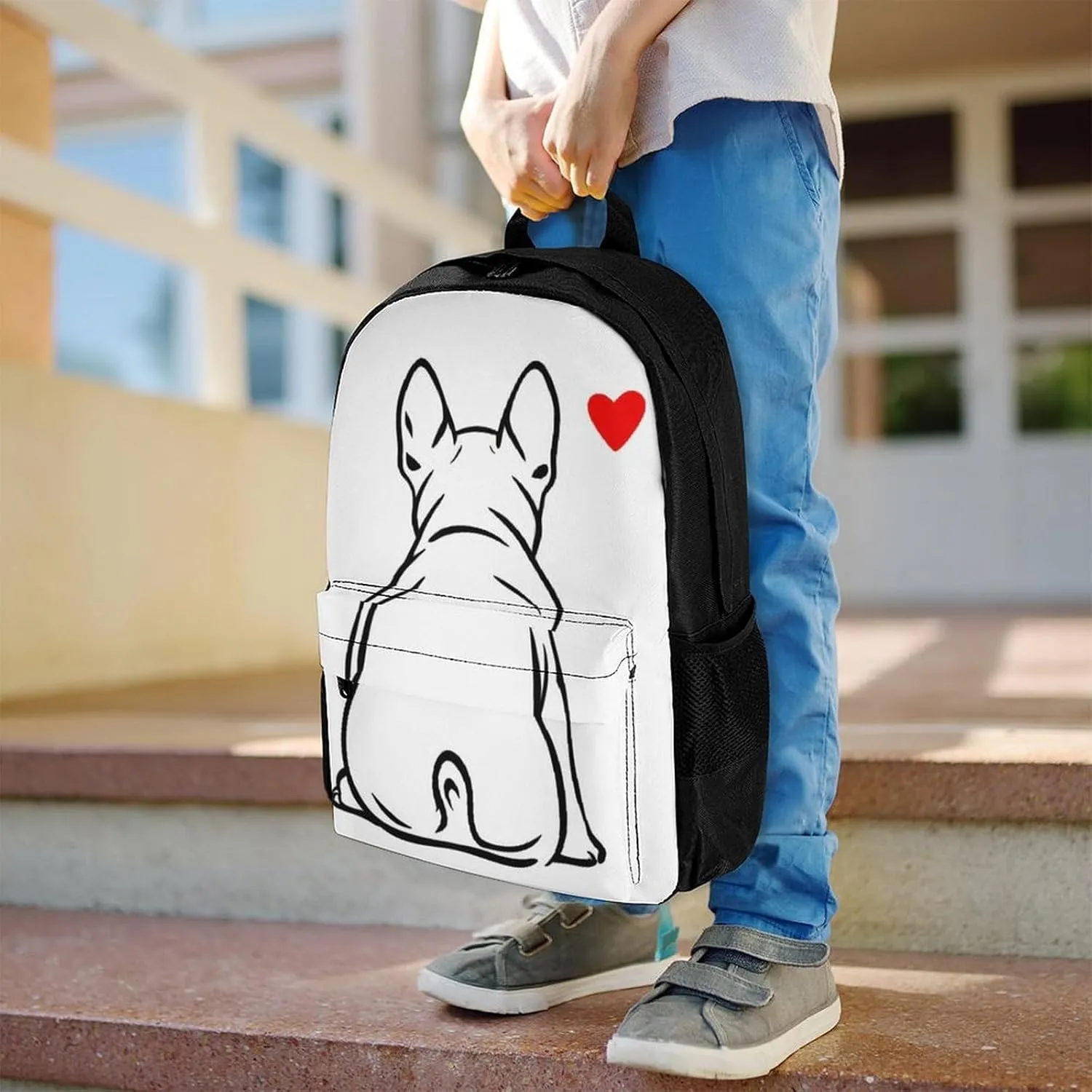 Supdreamc Men Women Polyester Funny French Bulldog Puppy Dog Daypack Bookbag Big Capacity Shoulder Bag With Padded Straps for Climbing Travel Walking Cycling