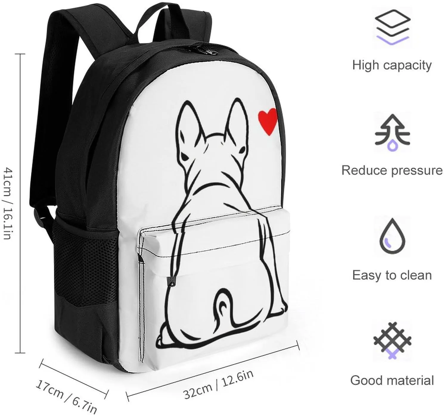 Supdreamc Men Women Polyester Funny French Bulldog Puppy Dog Daypack Bookbag Big Capacity Shoulder Bag With Padded Straps for Climbing Travel Walking Cycling