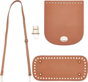 SUPERFINDINGS Leather Bag Making Kits Leather Bag Knitting Set DIY Handbag Bottom Shaper Pad with Holes Dark Brown Including 1PC PU Leather Bag Bottom, Arch,Shoulder Strap,Lock Clasp