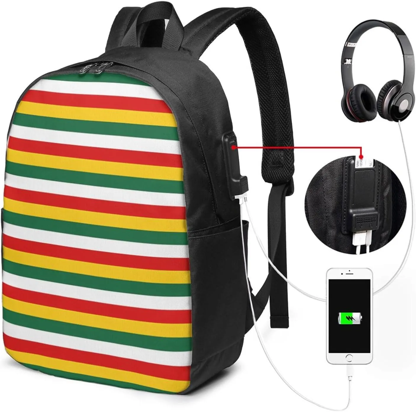 Suriname Surinamese Flag Stripes Laptop Backpacks Travel Backpack Casual Business Daypack Sport Rucksack Computer Bag Fits up to 17 Inch Notebook with USB Port