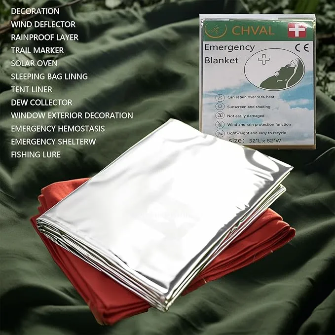 Survival Blanket Emergency Mylar Thermal Blankets, Portable Space Blankets Survival Camping Emergency Blankets. Suitability for Camping, Bug Out Bag, Survival, Hiking. (Green)