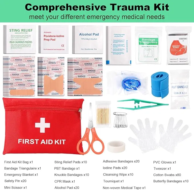 Survival Kit, First Aid Kit Survival Gear Tools Trauma Kit with Molle Pouch for Outdoor, Camping, Hunting, Hiking, Earthquake, Home, Office, Gifts for Men Dad Husband Women (