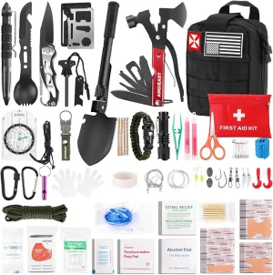 Survival Kit, First Aid Kit Survival Gear Tools Trauma Kit with Molle Pouch for Outdoor, Camping, Hunting, Hiking, Earthquake, Home, Office, Gifts for Men Dad Husband Women (